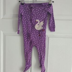 Carter's Purple Kids Footie with Swan and Polka Dots